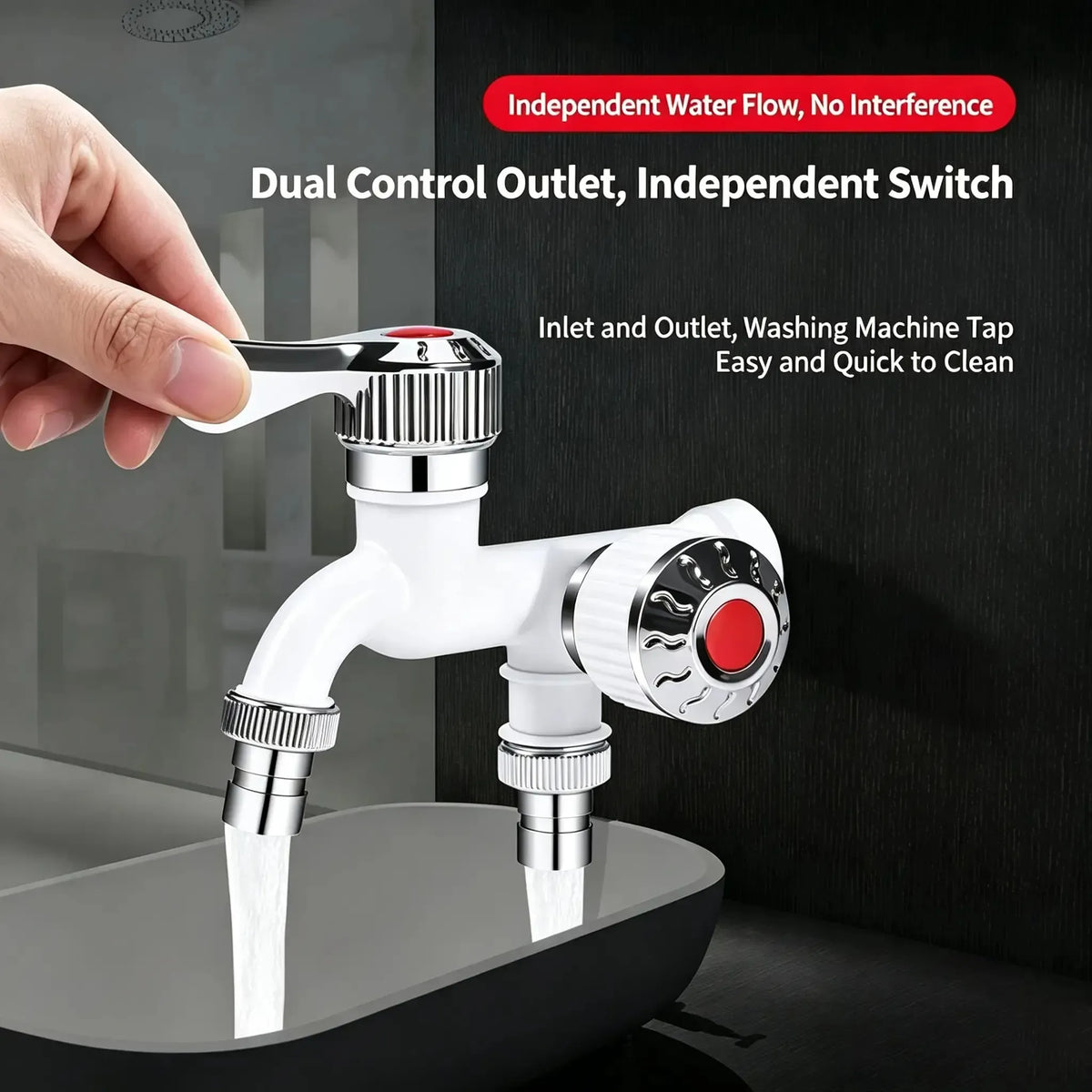 Dual Outlet Washing Machine Faucet, 1 In 2 Out Water Tap