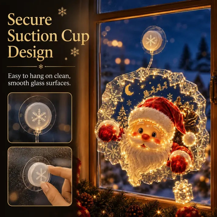 Lighted Christmas Window Decoration with Suction Cup | Warm LED Window Light with Double-Layer Design & Multiple Festive Styles ✨