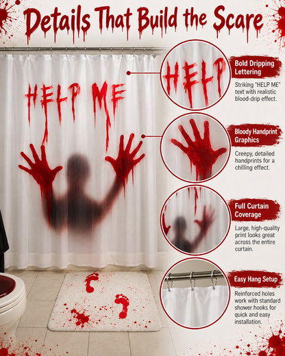 Bloody “HELP ME” Horror Shower Curtain