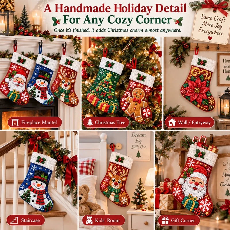 🎄 DIY Diamond Painting Christmas Stocking Kit | 6 Festive Designs | Complete Kit with All Tools & Step-by-Step Guide Included 💕