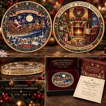 2026 "Christmas Memories" - 250th Anniversary Commemorative Coin, a double-sided holiday collectible.