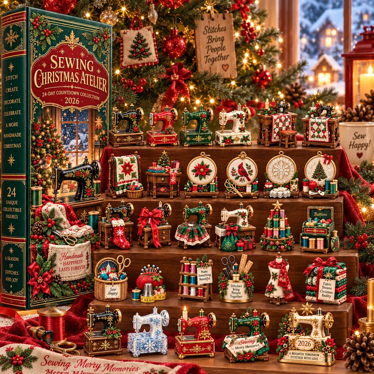 🎄 2026 Sewing Advent Calendar – 24 Days of Mini Sewing Treasures in a Vintage Book Display Box