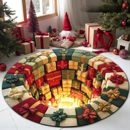 🎄 Alfombra redonda con ilusión óptica 3D de gnomo navideño | Divertido y festivo, ¡un imprescindible para la decoración del hogar! ⭐🏠🎁