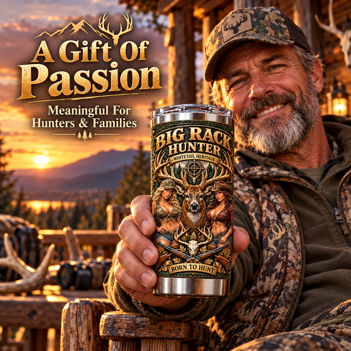 Big Rack Hunter “White Tails Year Round” Whitetail Heritage Insulated Travel Tumbler