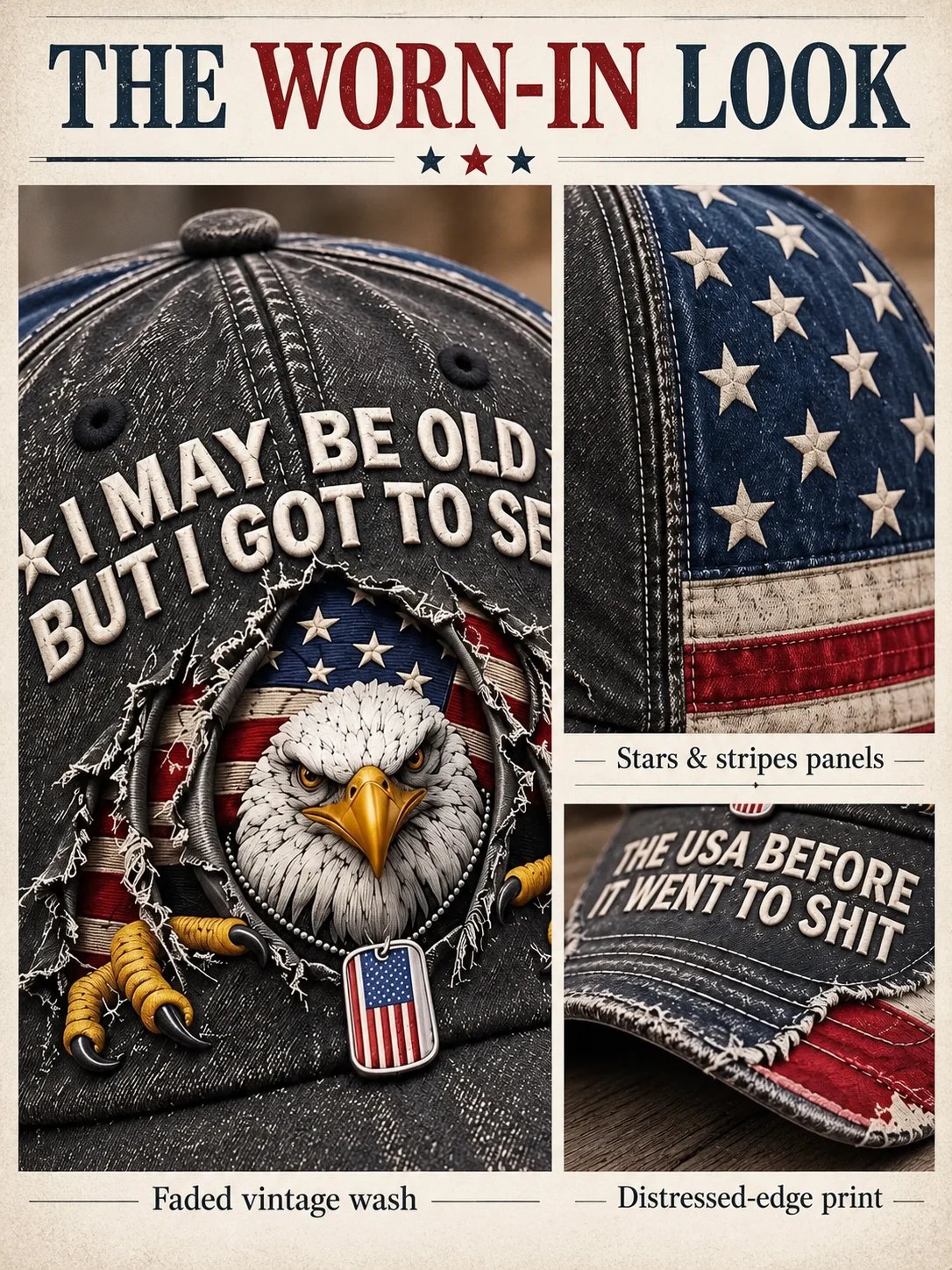 Vintage Eagle Washed Baseball Cap – Rugged Style, American Pride 🦅