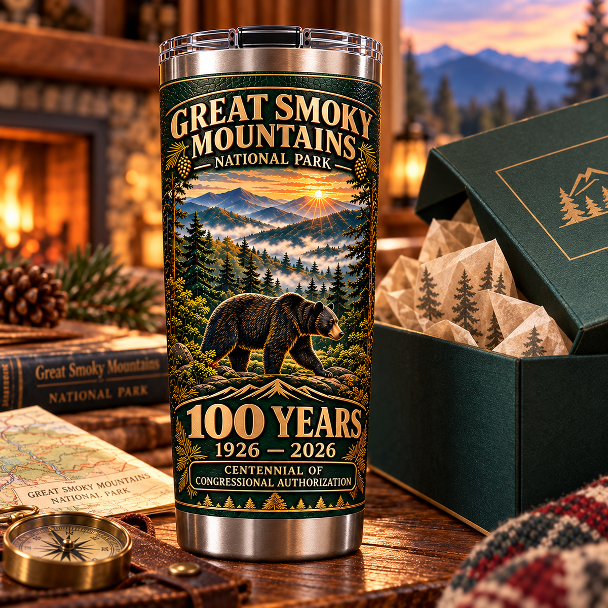 🐻 Great Smoky Mountains 100th Anniversary Commemorative Tumbler – 1926–2026 Congressional Authorization Centennial