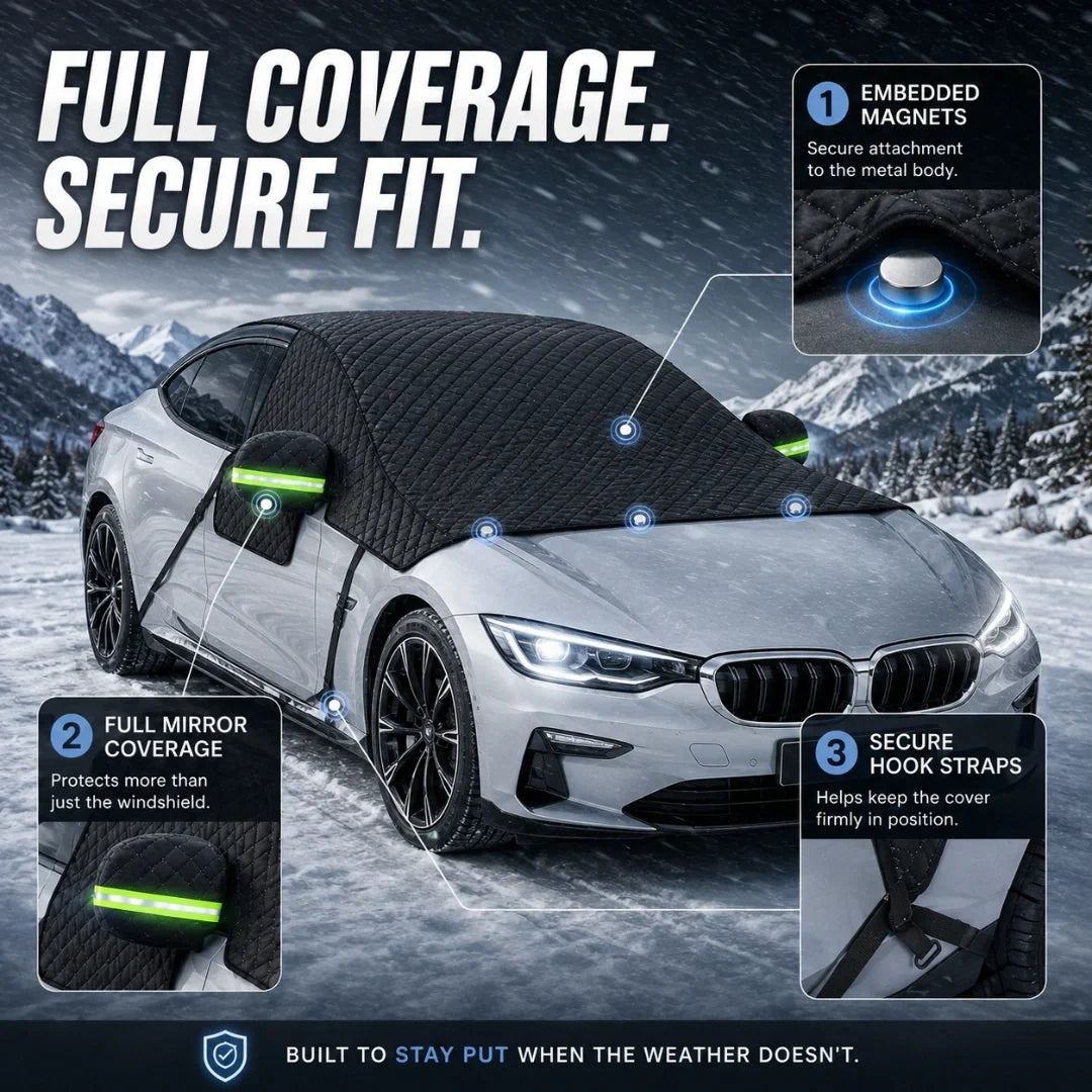 Magnetic Windshield Snow & Ice Cover with Mirror Protection | All-Weather Car Cover