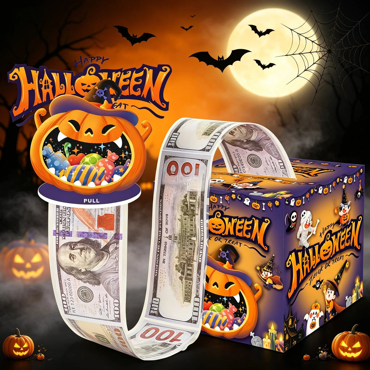💵🎄 Christmas Money Pull Surprise Box 50 Fillable Pockets for Cash, Treats, Notes & More 🎁
