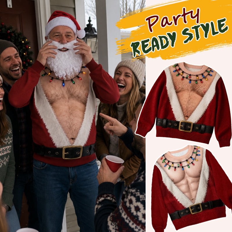 🎅 Camiseta de manga larga de Papá Noel divertida | Top para fiesta de disfraces de Navidad