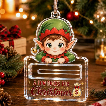 🎄 Adorno Soporte de Dinero Navideño Transparente | Acrílico Transparente Premium con Detalles Festivos de Personajes, Ranura Oculta para Dinero en Efectivo y Cuerda para Colgar Incluida 💵✨