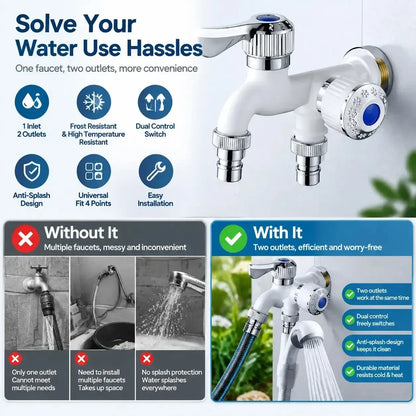 Dual Outlet Washing Machine Faucet, 1 In 2 Out Water Tap