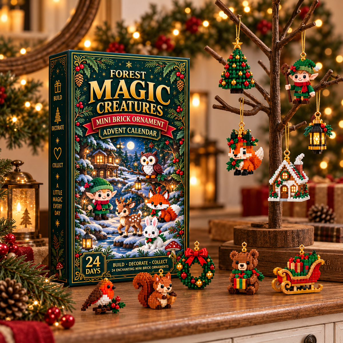 ⏳ Last day to save 49% – 🎄 24‑Day Forest Magic Creatures Ornament Advent Calendar | 24 collectible buildable forest fantasy brick decorations with hangers—perfect for holiday wreaths, mantel styling and Christmas tree trimming 🧝