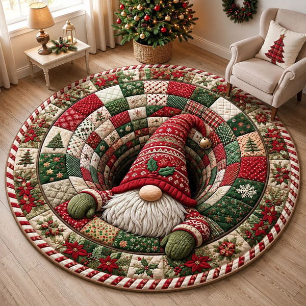 🎄 Alfombra redonda con ilusión óptica 3D de gnomo navideño | Divertido y festivo, ¡un imprescindible para la decoración del hogar! ⭐🏠🎁