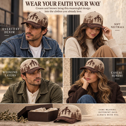 ✝️ Viacrucis Faith-Inspired Cap | Raised Crosses • Way of the Cross Artwork