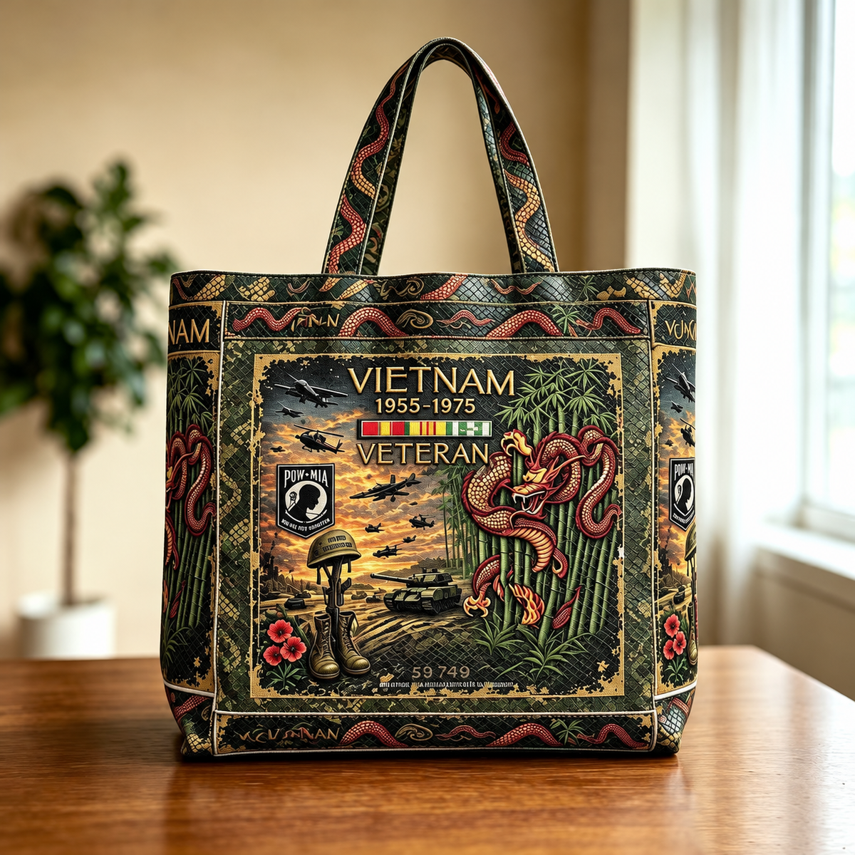 🌹Vietnam Veteran Canvas Tote Bag – Embroidered Tribute Gift