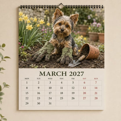 Calendario de pared divertido de Yorkshire Terrier de 2027 | Calendario colgante A4