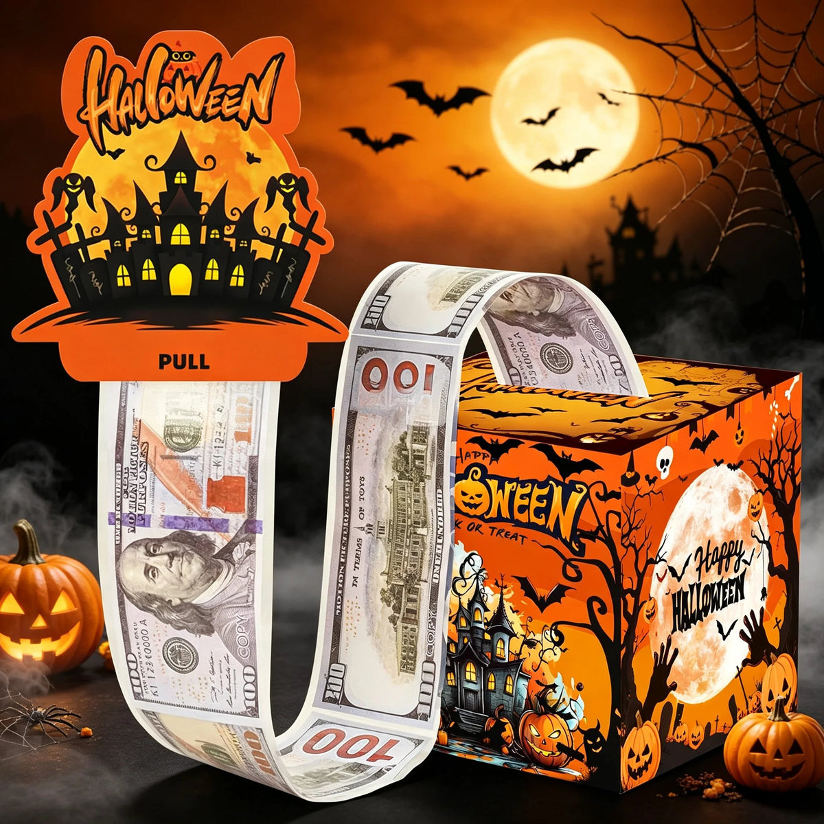 💵🎄 Christmas Money Pull Surprise Box 50 Fillable Pockets for Cash, Treats, Notes & More 🎁