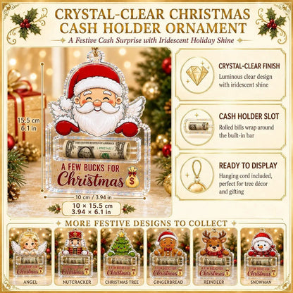 🎄 Adorno Soporte de Dinero Navideño Transparente | Acrílico Transparente Premium con Detalles Festivos de Personajes, Ranura Oculta para Dinero en Efectivo y Cuerda para Colgar Incluida 💵✨