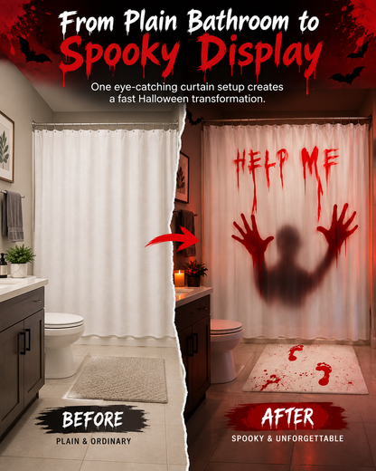 Bloody “HELP ME” Horror Shower Curtain
