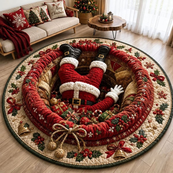 🎄 Alfombra redonda con ilusión óptica 3D de gnomo navideño | Divertido y festivo, ¡un imprescindible para la decoración del hogar! ⭐🏠🎁