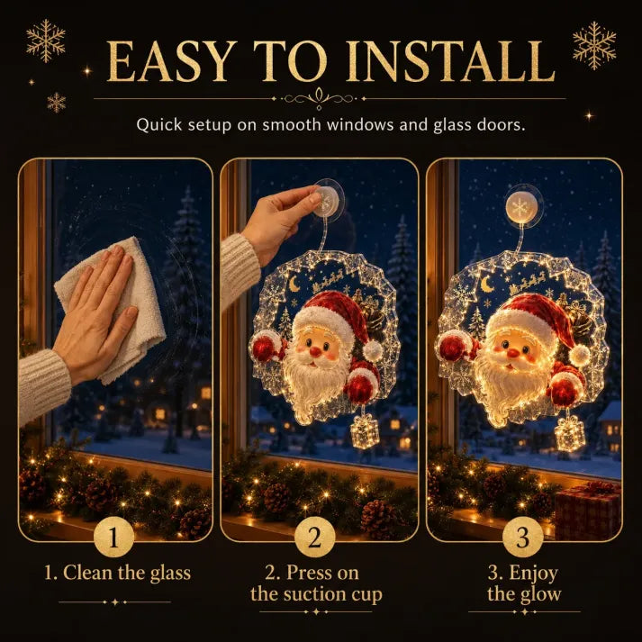 Lighted Christmas Window Decoration with Suction Cup | Warm LED Window Light with Double-Layer Design & Multiple Festive Styles ✨