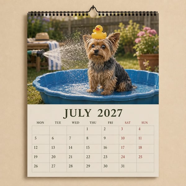 Calendario de pared divertido de Yorkshire Terrier de 2027 | Calendario colgante A4