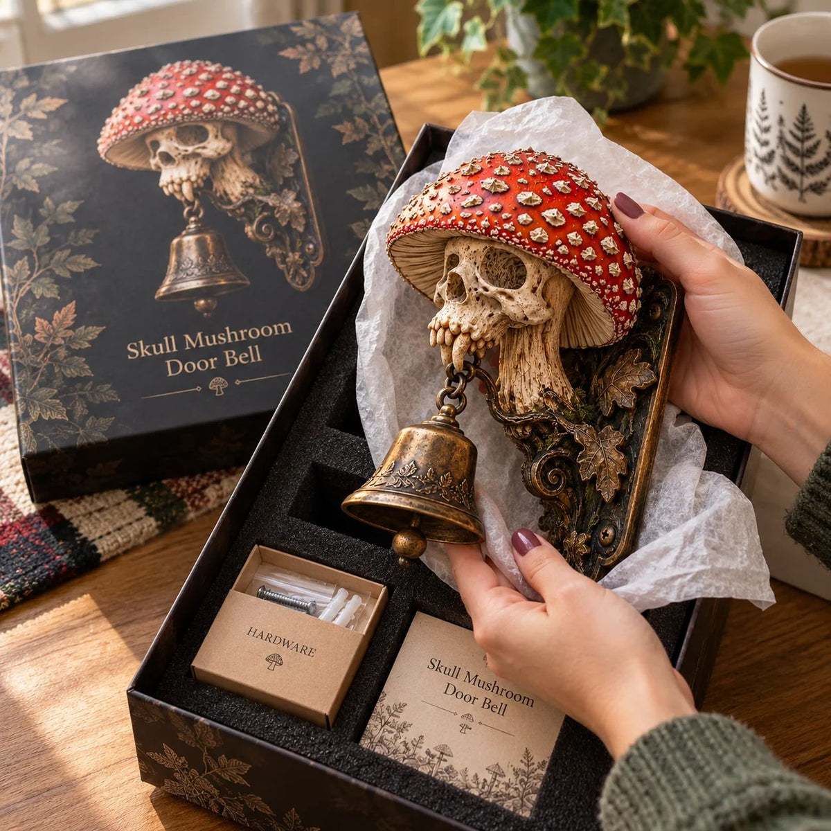 💀🍄 Skullcap Guardian – Gothic Mushroom Skull Door Bell with Vintage Bronze Chime