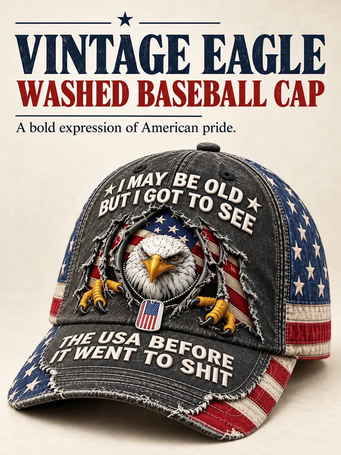 Vintage Eagle Washed Baseball Cap – Rugged Style, American Pride 🦅
