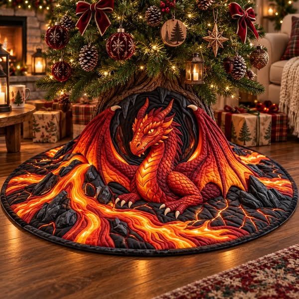 🐉 Dragon Quilted Christmas Tree Skirt