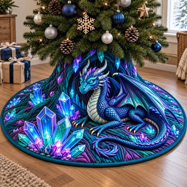 🐉 Dragon Quilted Christmas Tree Skirt