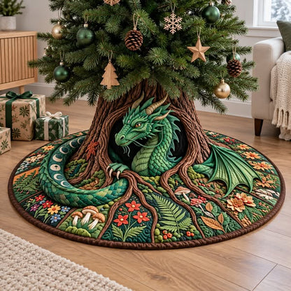 🐉 Dragon Quilted Christmas Tree Skirt