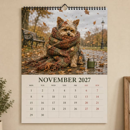 Calendario de pared divertido de Yorkshire Terrier de 2027 | Calendario colgante A4