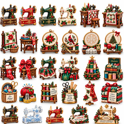 🎄 2026 Sewing Advent Calendar – 24 Days of Mini Sewing Treasures in a Vintage Book Display Box