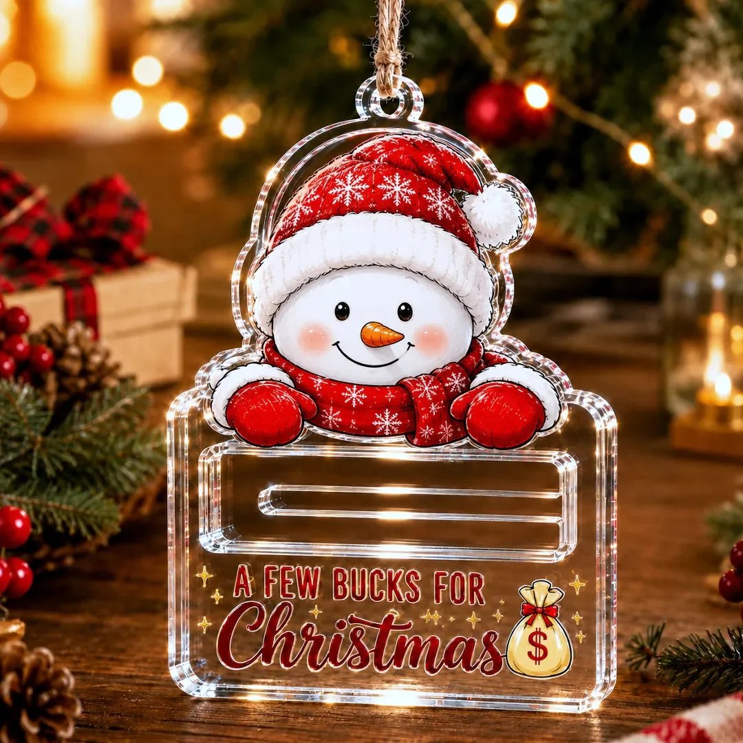 🎄 Adorno Soporte de Dinero Navideño Transparente | Acrílico Transparente Premium con Detalles Festivos de Personajes, Ranura Oculta para Dinero en Efectivo y Cuerda para Colgar Incluida 💵✨