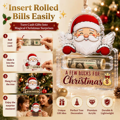 🎄 Adorno Soporte de Dinero Navideño Transparente | Acrílico Transparente Premium con Detalles Festivos de Personajes, Ranura Oculta para Dinero en Efectivo y Cuerda para Colgar Incluida 💵✨