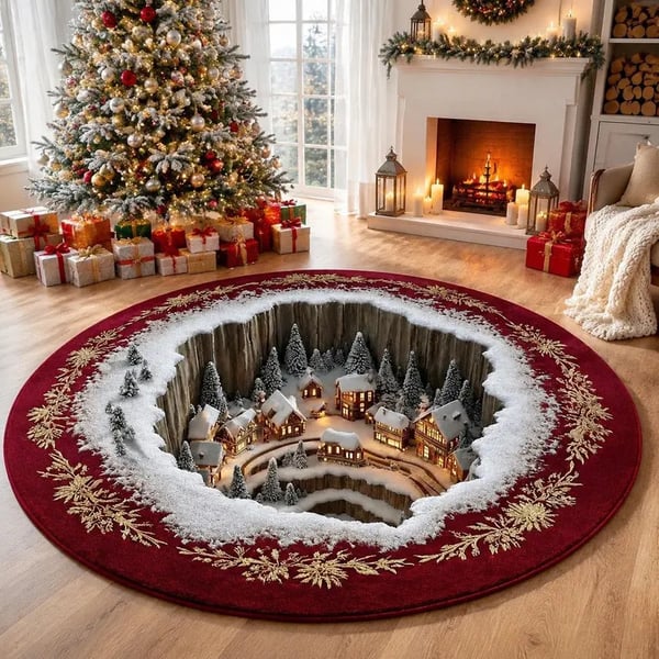 🎄 Alfombra redonda con ilusión óptica 3D de gnomo navideño | Divertido y festivo, ¡un imprescindible para la decoración del hogar! ⭐🏠🎁