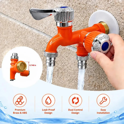 Dual Outlet Washing Machine Faucet, 1 In 2 Out Water Tap