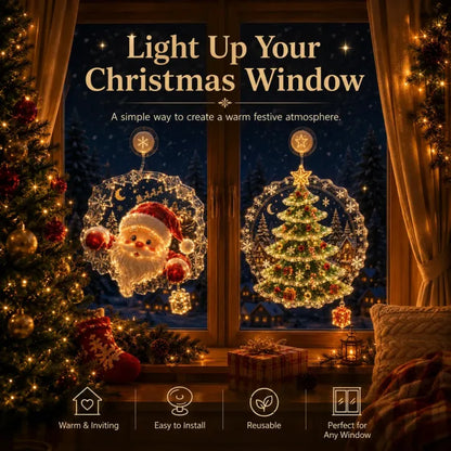 Lighted Christmas Window Decoration with Suction Cup | Warm LED Window Light with Double-Layer Design & Multiple Festive Styles ✨