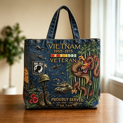 🌹Vietnam Veteran Canvas Tote Bag – Embroidered Tribute Gift