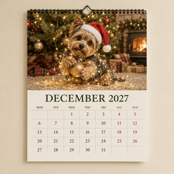 Calendario de pared divertido de Yorkshire Terrier de 2027 | Calendario colgante A4