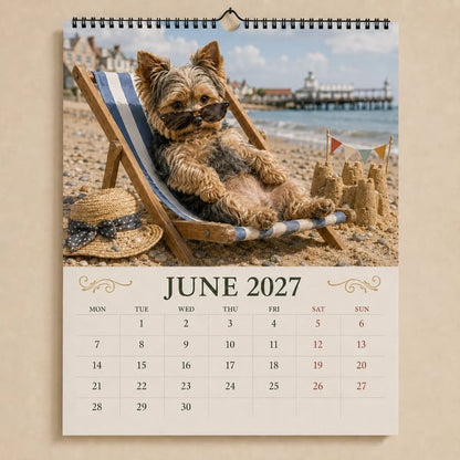 Calendario de pared divertido de Yorkshire Terrier de 2027 | Calendario colgante A4