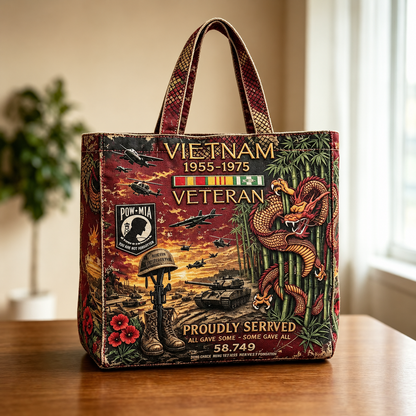 🌹Vietnam Veteran Canvas Tote Bag – Embroidered Tribute Gift