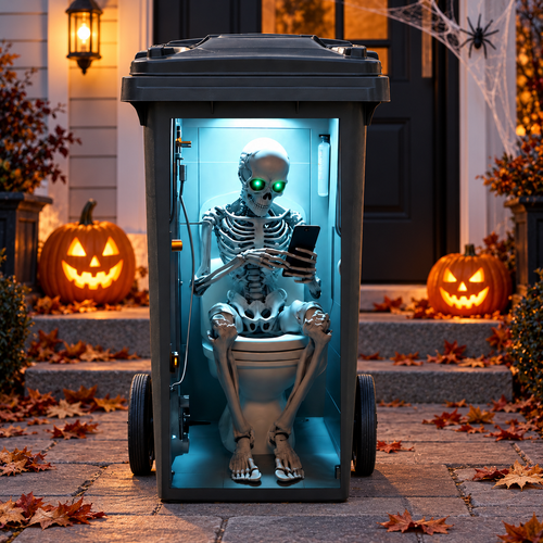 Halloween Trash Can Sticker - Self-Adhesive Skeleton & Monster Bin Decal