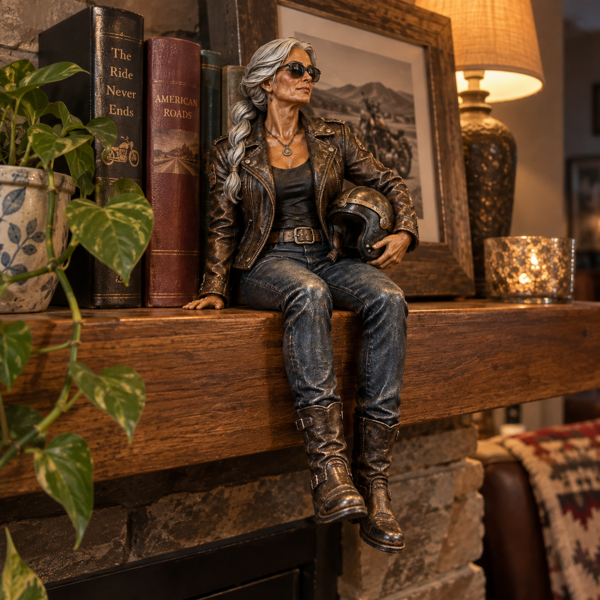 Old Biker Soul – Women Ride Too Shelf Sitter Figurine Collection