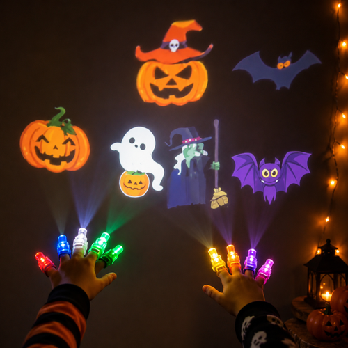 Luces LED de proyección para dedos de Halloween – Juego de artículos para fiestas