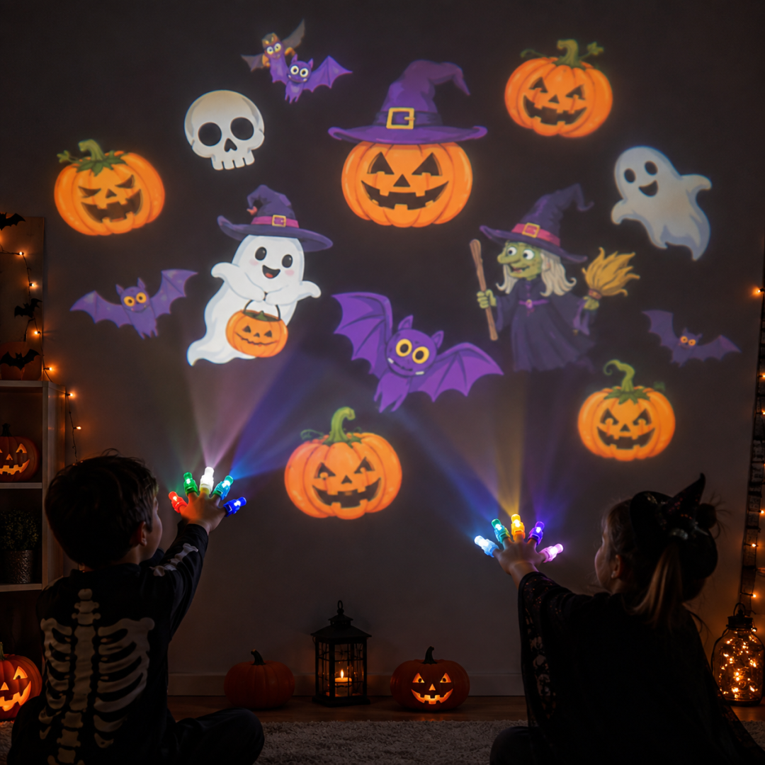 Luces LED de proyección para dedos de Halloween – Juego de artículos para fiestas