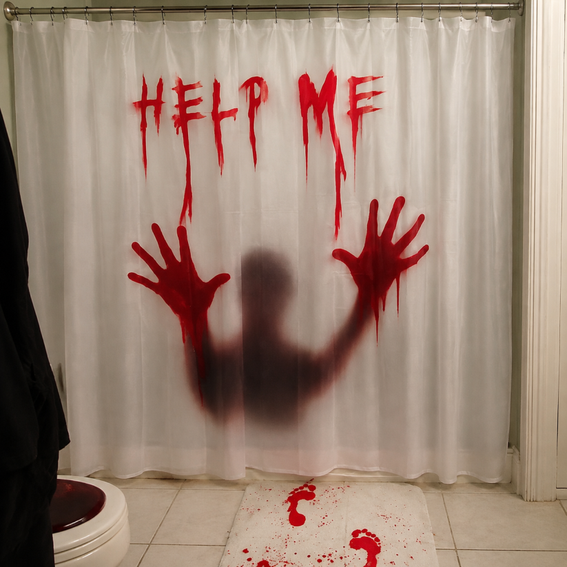 Bloody “HELP ME” Horror Shower Curtain