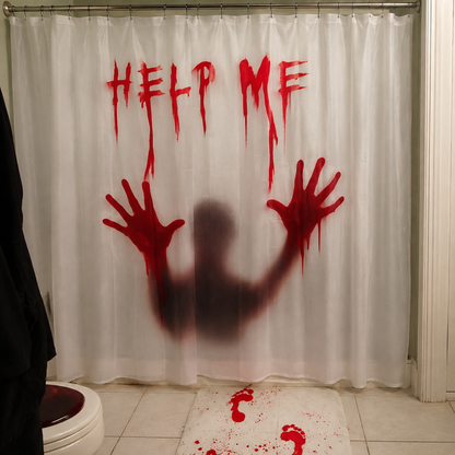 Bloody “HELP ME” Horror Shower Curtain