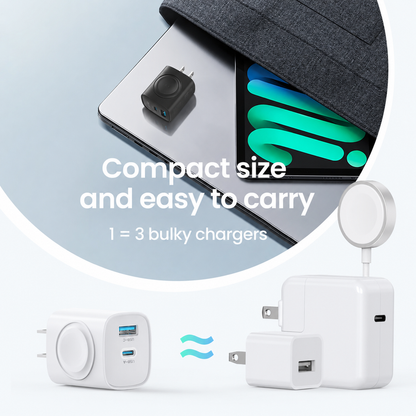 🔋 Cargador magnético 3 en 1 para Apple Watch | Cargador de pared USB-C de carga rápida