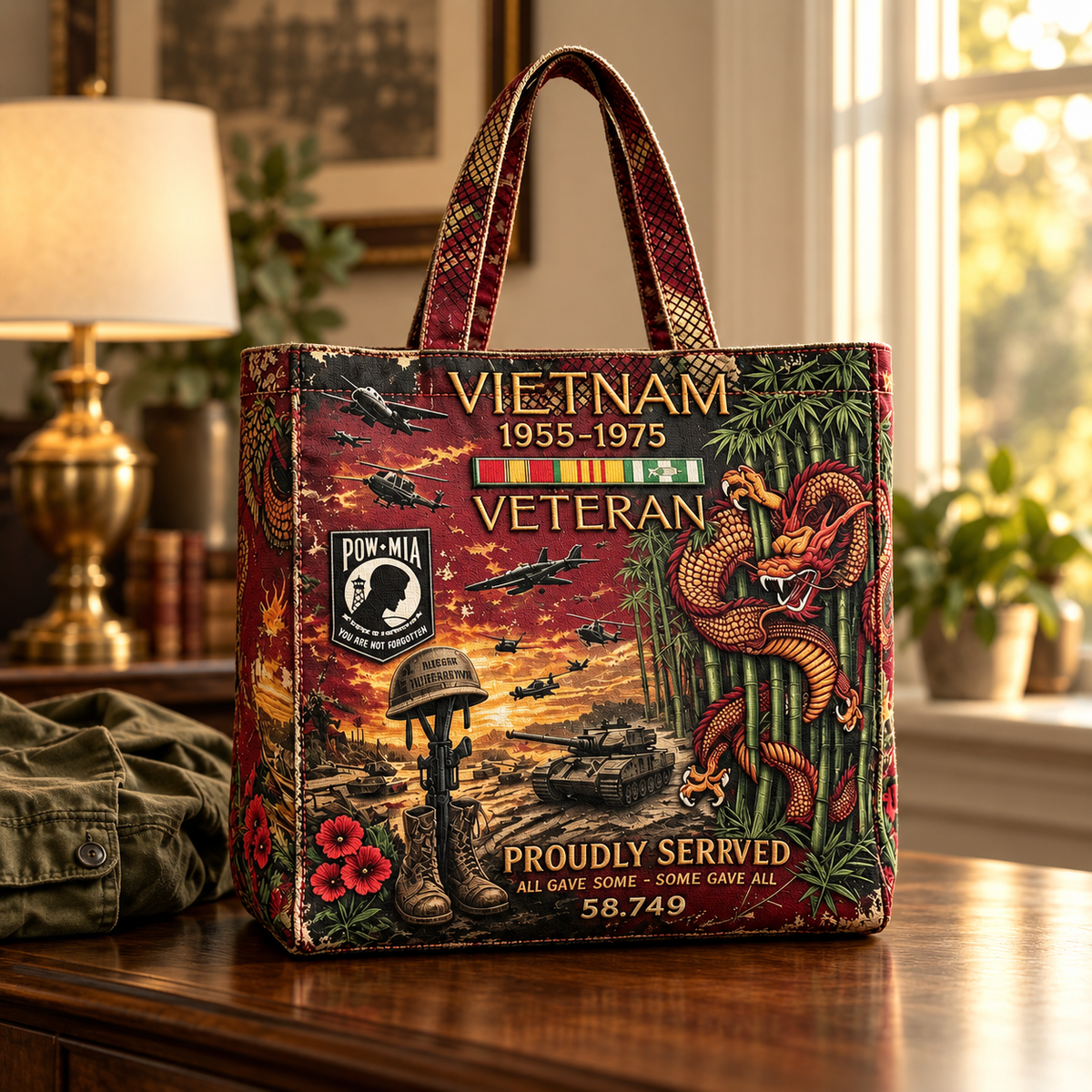 🌹Vietnam Veteran Canvas Tote Bag – Embroidered Tribute Gift